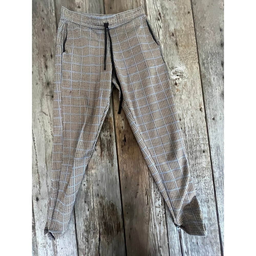 Pull&Bear Mens Houndstooth Plaid Knit  JoggerTan Elastic Waist Size M MEX 28